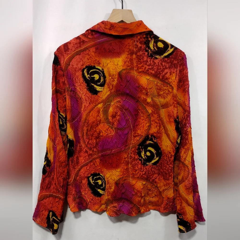 Milano Floral Tie Dye Button Shirt Womens L Orange Black Artsy Grunge Rockabilly - Picture 5 of 8